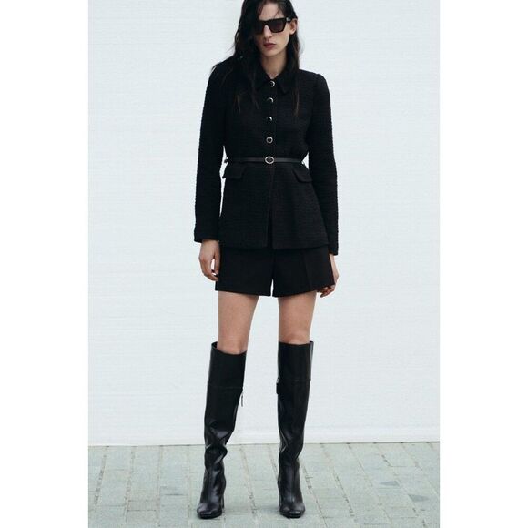 Zara Womens Suit Jacket Blazer Size XS Black Textured Tweed 9360/123 NWD - Picture 1 of 16